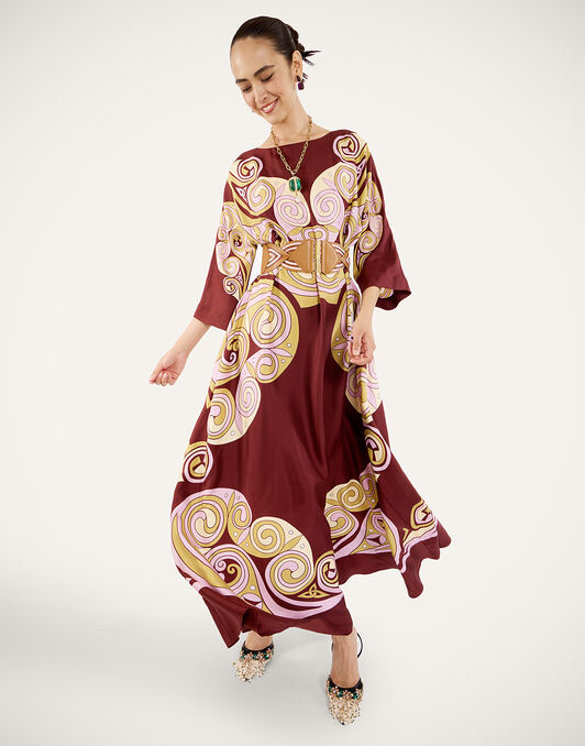 Muumuu Dress Round Neck La DoubleJ: Kells Swirl Placée Burgundy DRE0574SIL006