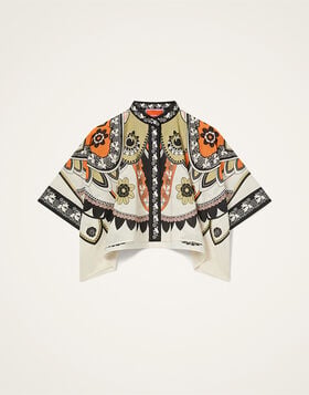 Mini Foulard Shirt La DoubleJ: Plume Placée Ivory SHI0168SAN006
