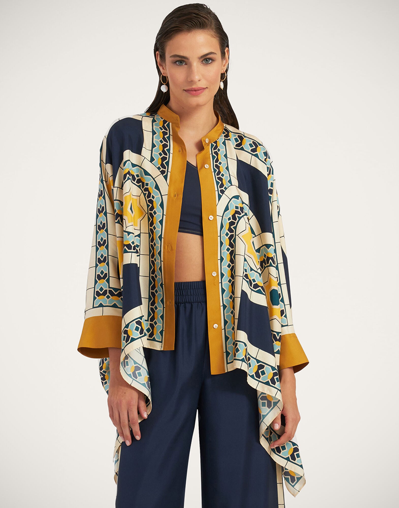 Foulard Shirt La DoubleJ: Mudejar Placée Blue Foulard Shirt La DoubleJ: Mudejar Placée Blue SHI0167LAC008