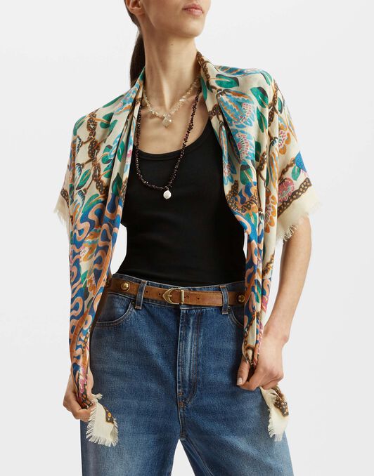 Foulard 120 La DoubleJ: Eve Ecru SCA0049WOL017