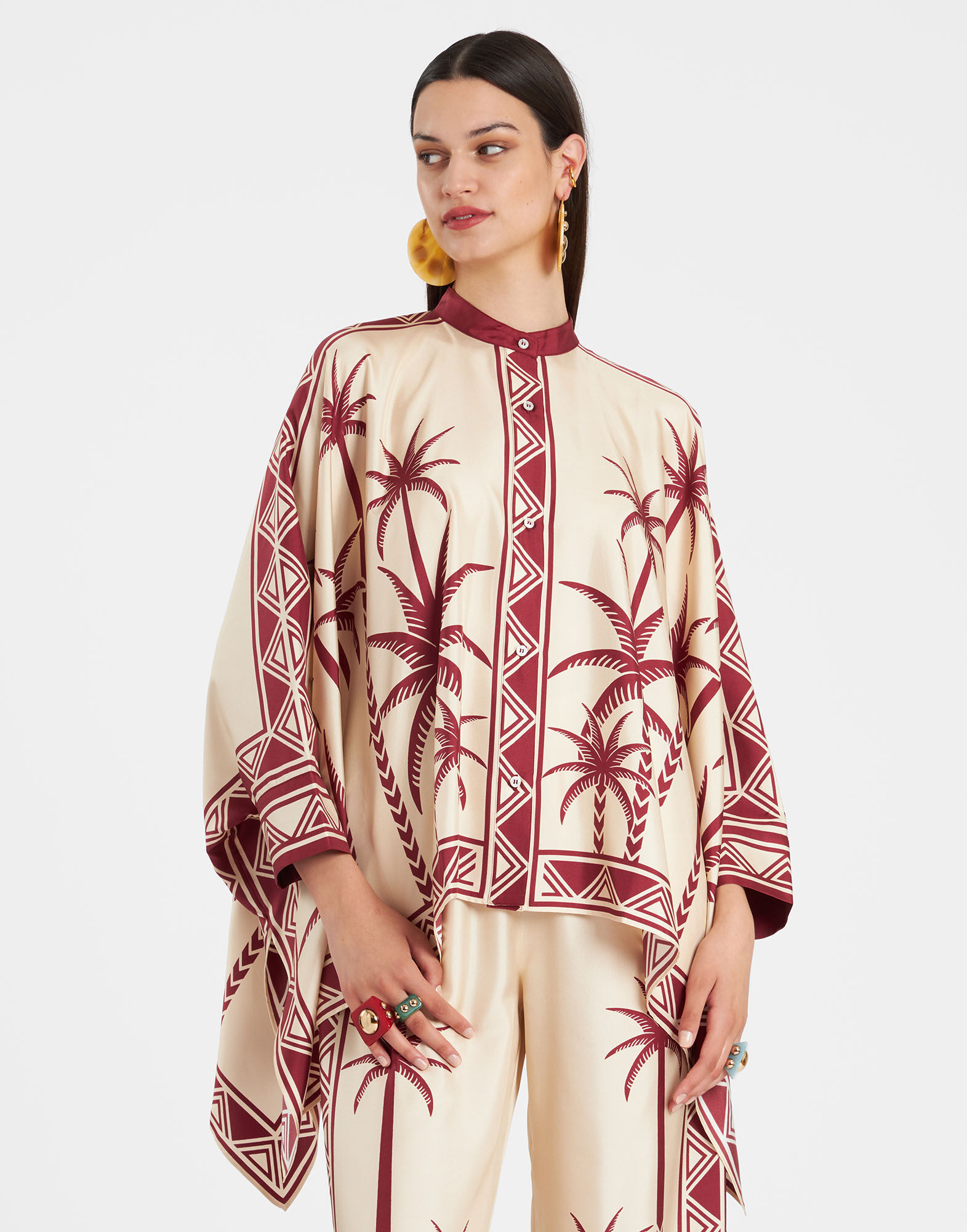 Foulard Shirt La DoubleJ: Date Palms Placée Ivory SHI0167LAC008