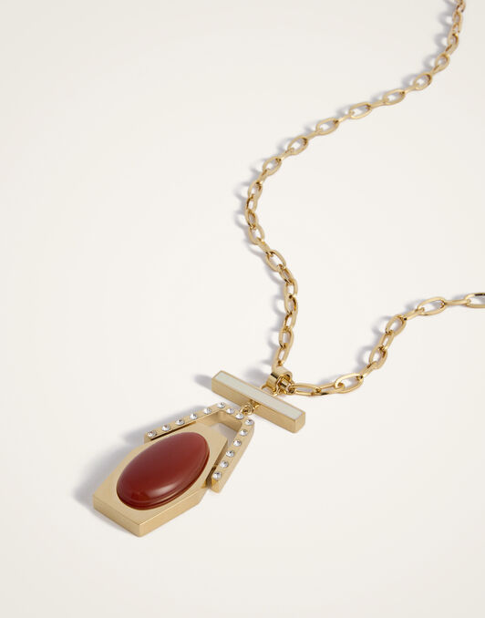 Embellished Portal Necklace La DoubleJ: 24K Gold Plate & Red Agate NEC0023BRA003