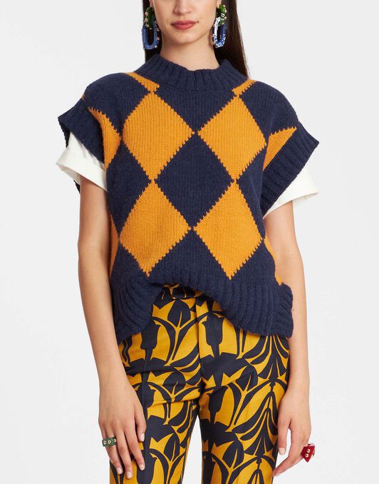 Argyle Gilet La DoubleJ: Navy & Yellow TOP0077KNI064