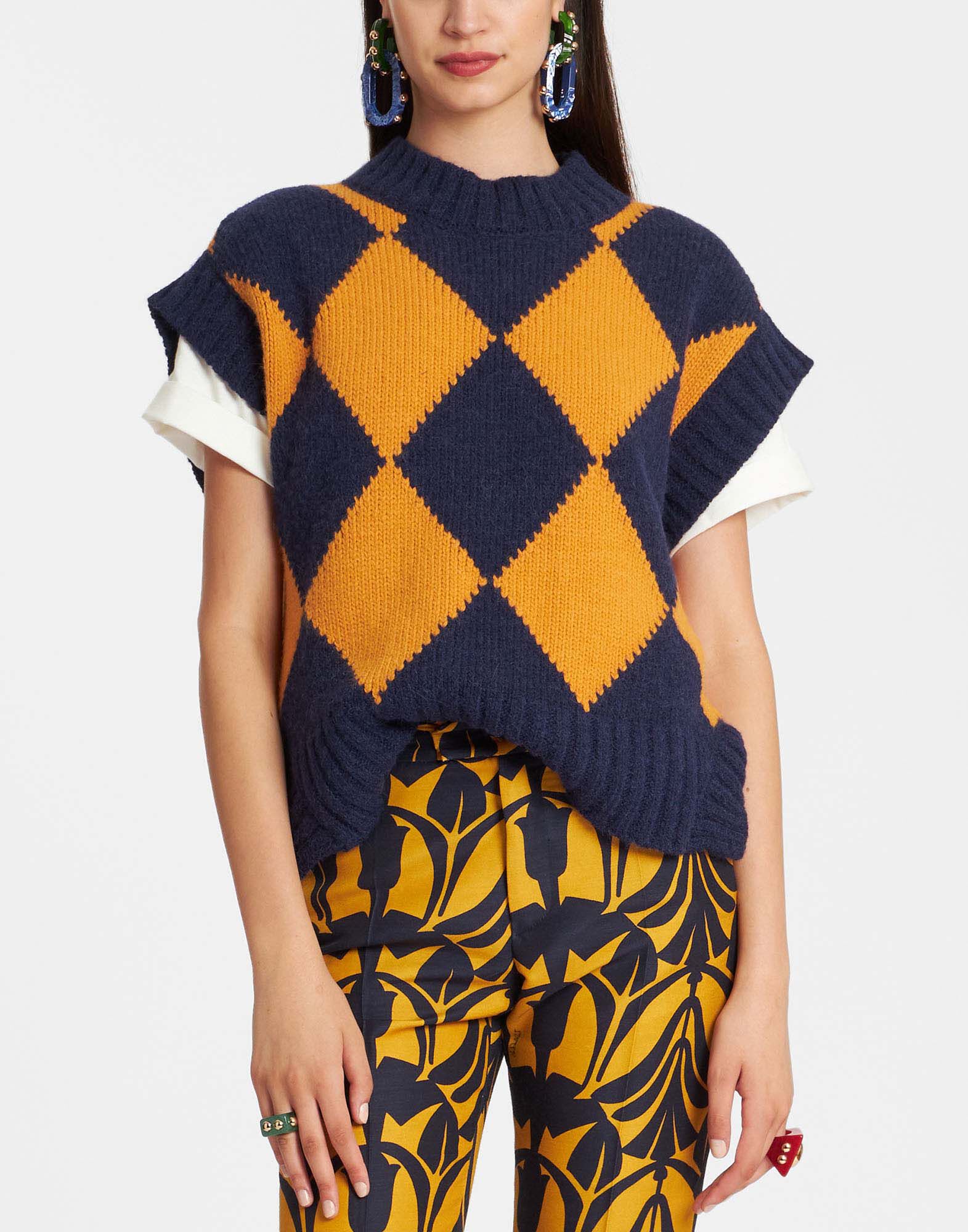 Argyle Gilet La DoubleJ: Navy & Yellow TOP0077KNI064