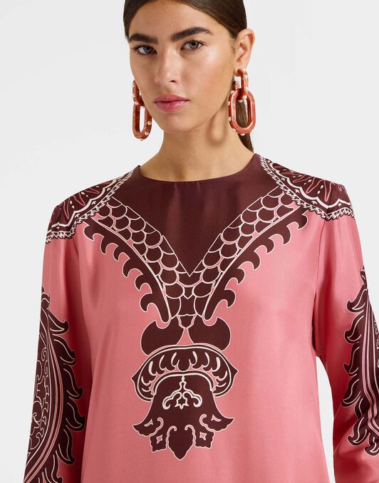 Long Sleeve Swing Dress La DoubleJ: Oltrarno Placée Pink DRE0231SIL006