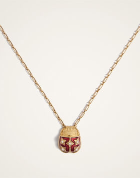 Lady Scarab Necklace La DoubleJ: 24K Gold Plate & Rhinestone NEC0053MET002