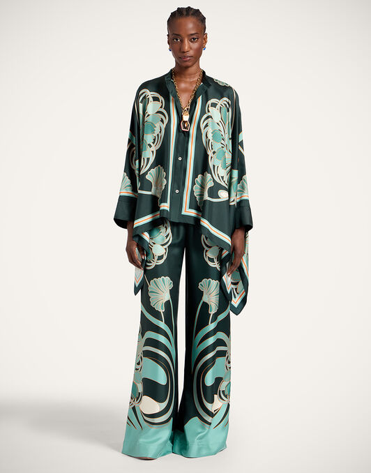 Foulard Shirt La DoubleJ: Blooming Tulip Placée Dark Green Foulard Shirt La DoubleJ: Blooming Tulip Placée Dark Green SHI0059SIL001