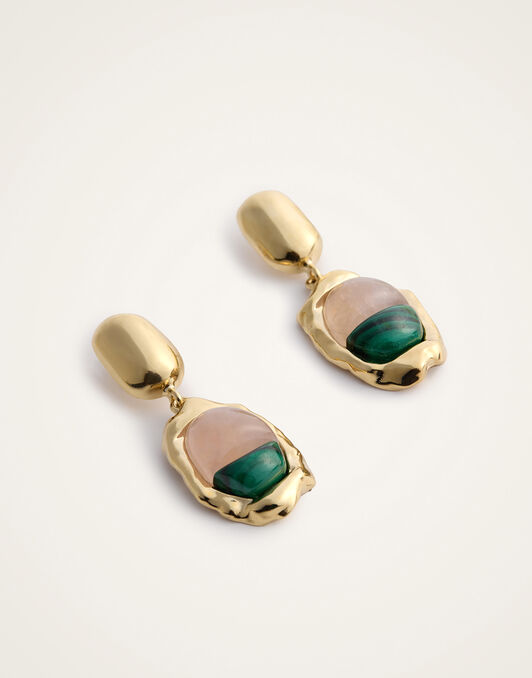 Spells Chunky Earrings La DoubleJ: 24K Gold Plate, Pink Quartz and Malachite Spells Chunky Earrings La DoubleJ: 24K Gold Plate, Pink Quartz and Malachite EAR0085BRA003