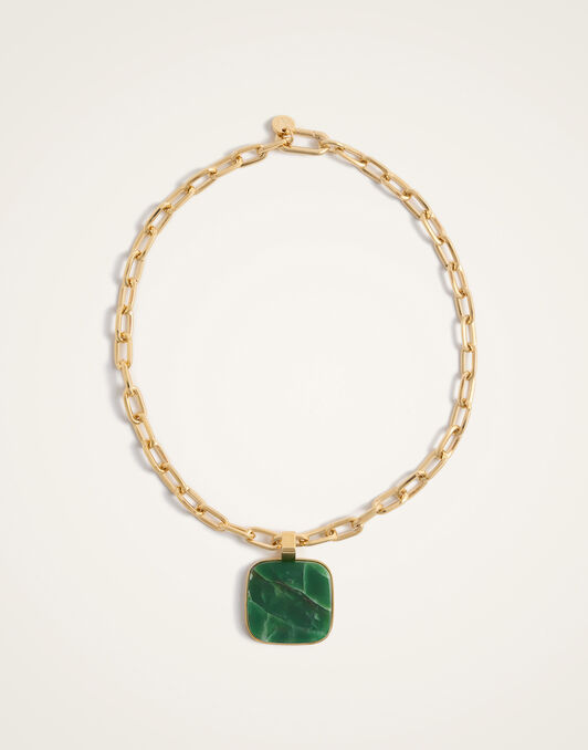 Soul Pendant Necklace La DoubleJ: 24K Gold Plate & Green Jade NEC0017BRA003