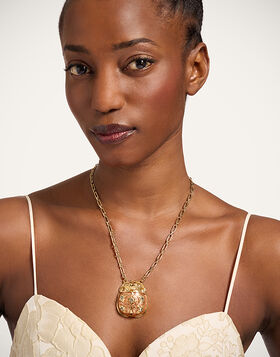 Lady Scarab Necklace La DoubleJ: 24K Gold Plate & Rhinestone NEC0053MET002