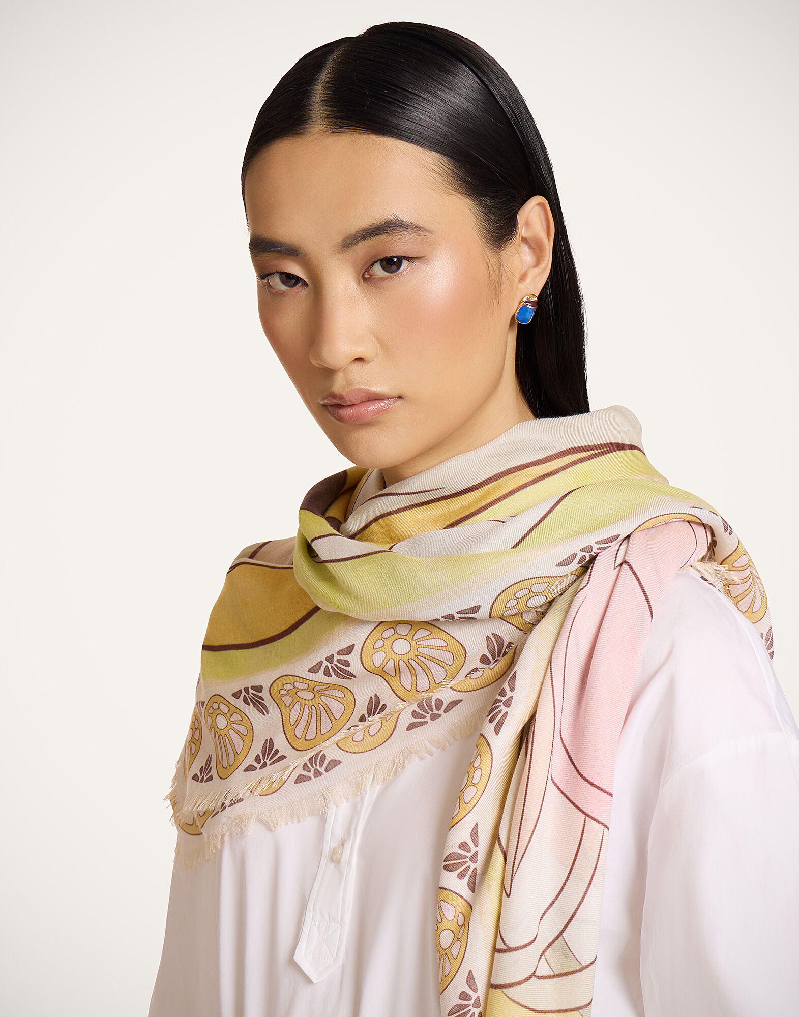 Foulard 140 La DoubleJ: Tulip Placée Pale Pink SCA0060MOS001