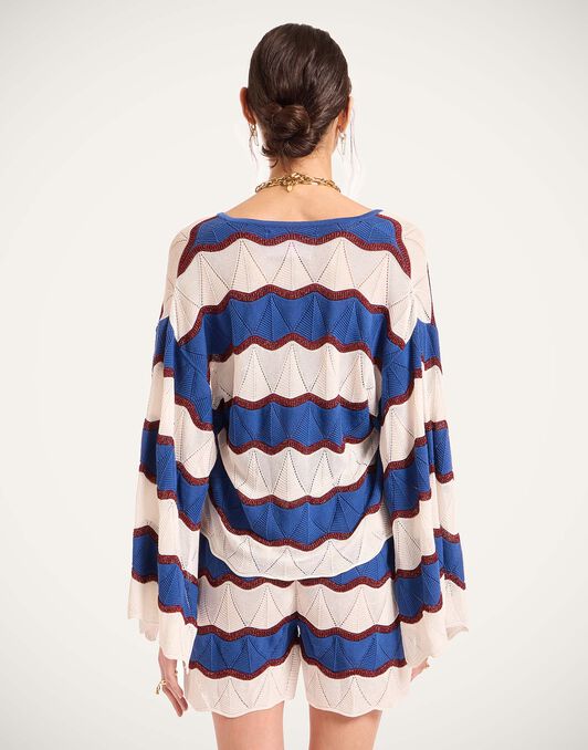 Hang Ten Top La DoubleJ: Color Block Ivory & Blue PUL0334KNI195
