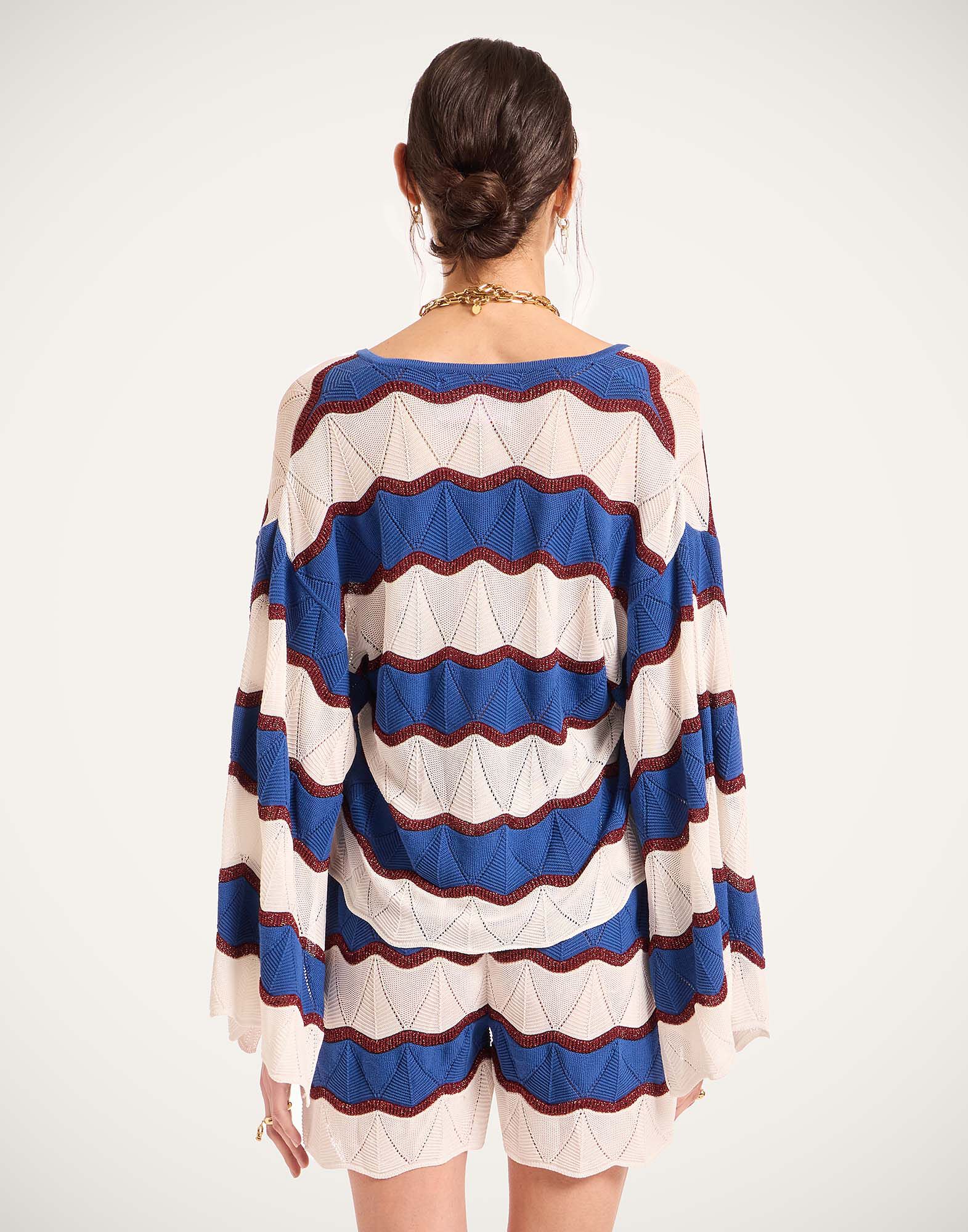 Hang Ten Top La DoubleJ: Color Block Ivory & Blue PUL0334KNI195