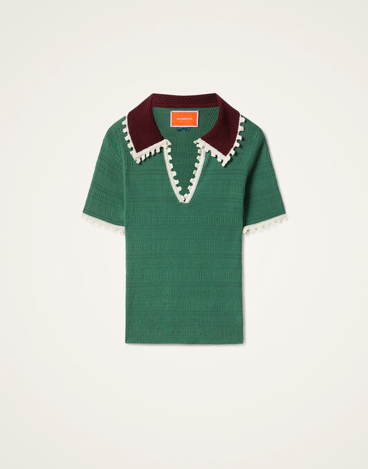 Picket Polo Top La DoubleJ: Solid Green Picket Polo Top La DoubleJ: Solid Green PUL0273KNI154