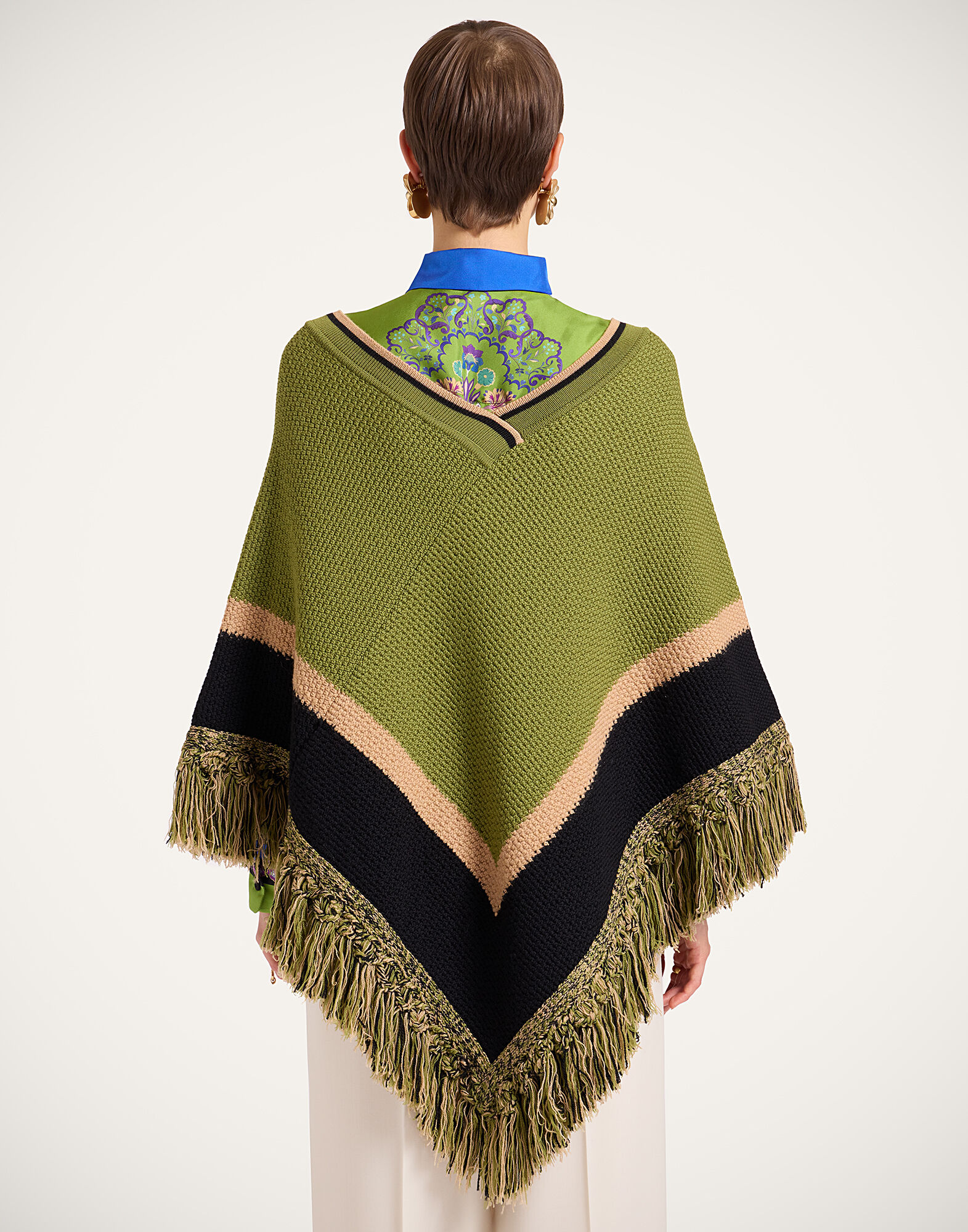 Dreamcatcher Poncho La DoubleJ: Color Block Green & Brown SCA0089KNI180