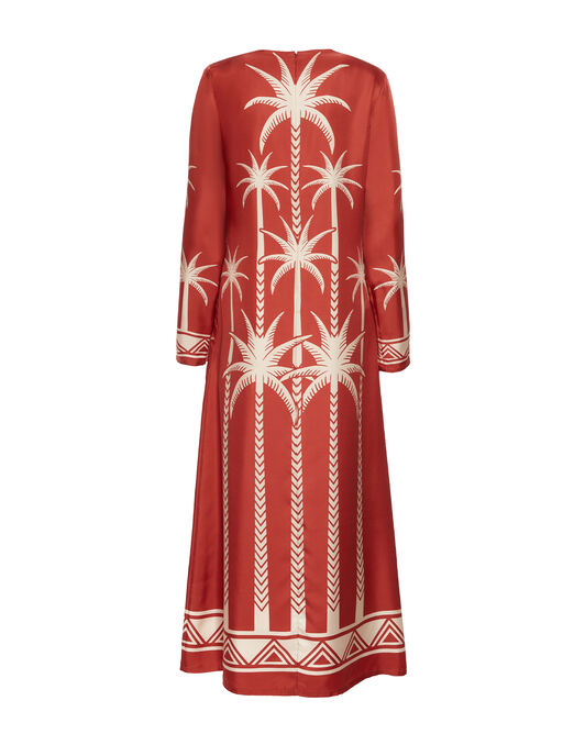 Long Sleeve Swing Dress La DoubleJ: Date Palms Placée Red Long Sleeve Swing Dress La DoubleJ: Date Palms Placée Red DRE0231SIL006