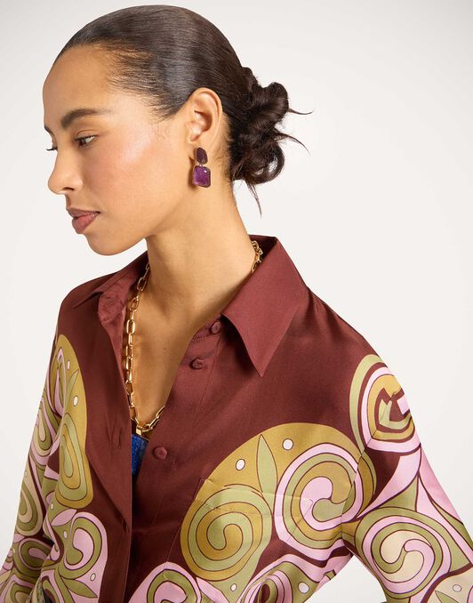Boy Shirt La DoubleJ: Kells Swirl Placée Burgundy SHI0040SIL026