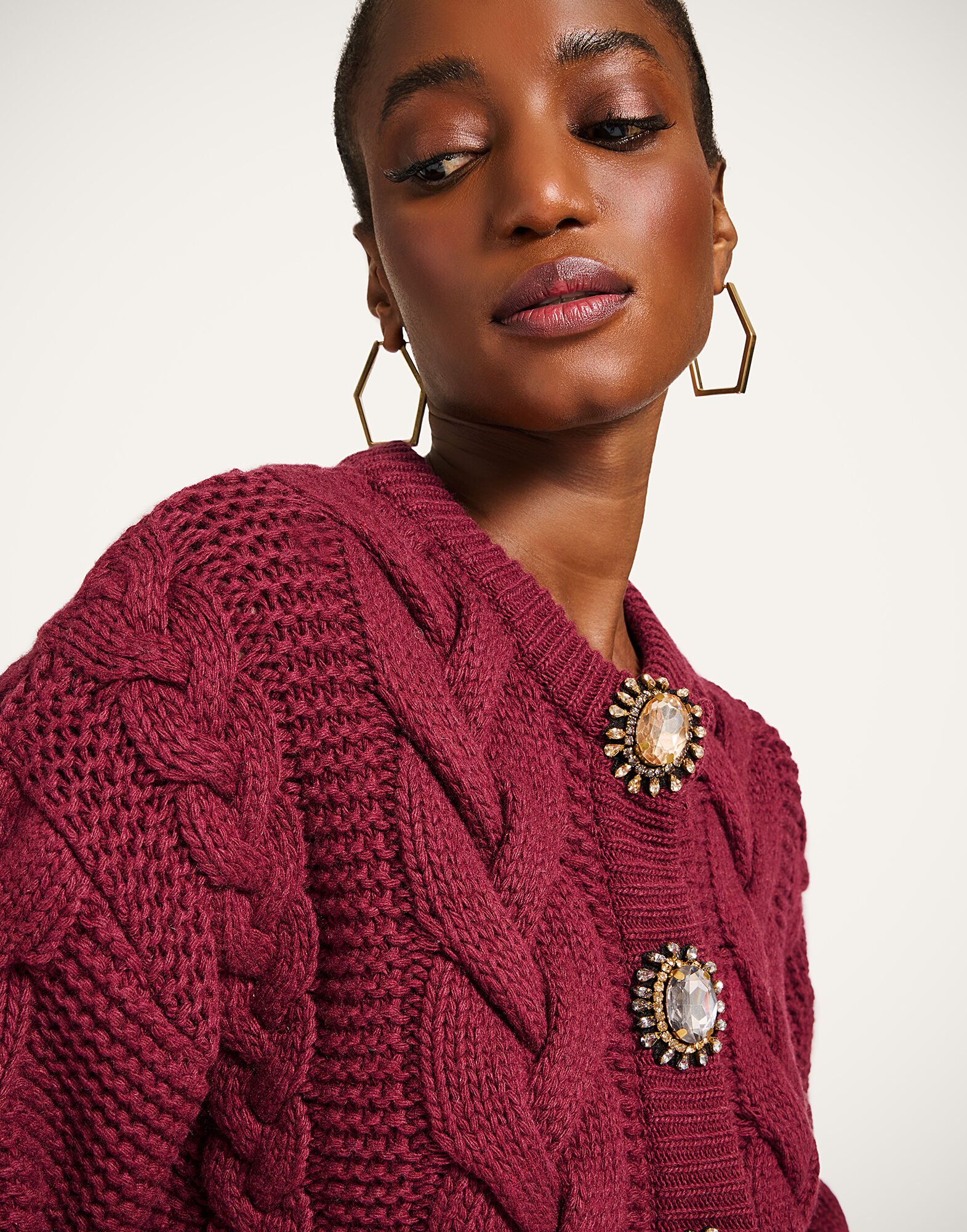 Portrait Cardigan La DoubleJ: Solid Burgundy PUL0211KNI120