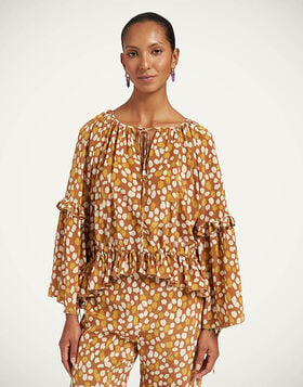 Boho Blouse La DoubleJ: Spots Caramel TOP0149CRE001