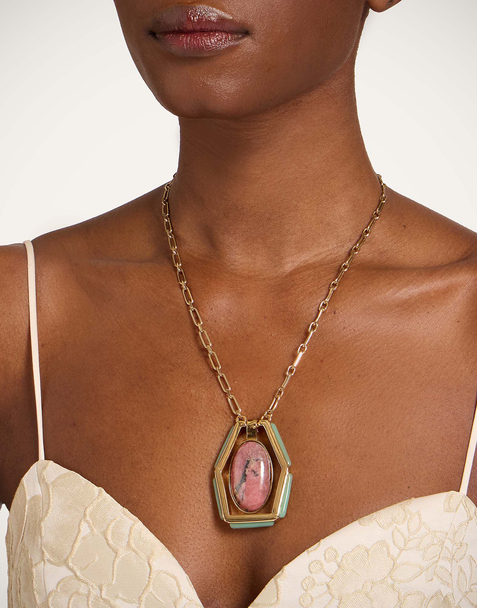 Power Portal Necklace La DoubleJ: 24K Gold Plate & Rhodonite Power Portal Necklace La DoubleJ: 24K Gold Plate & Rhodonite NEC0055MET001