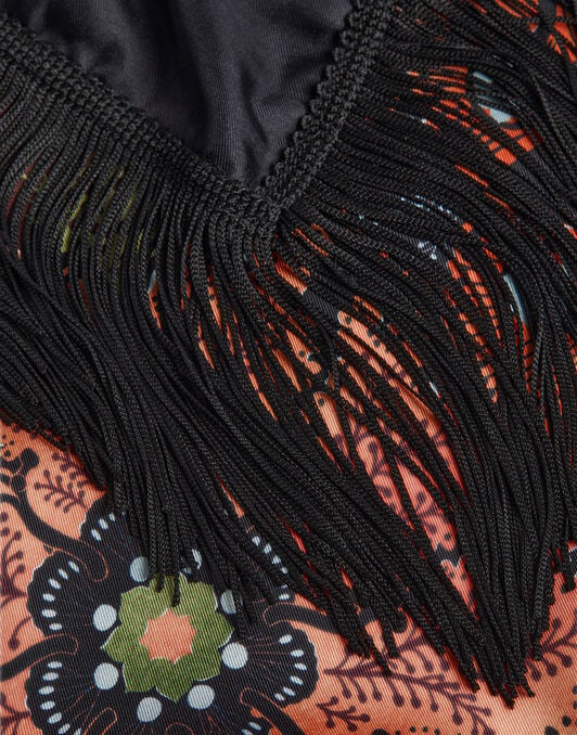 Reversible Fringe Foulard 90 La DoubleJ: Bounty Placée Orange Reversible Fringe Foulard 90 La DoubleJ: Bounty Placée Orange SCA0073SIL006