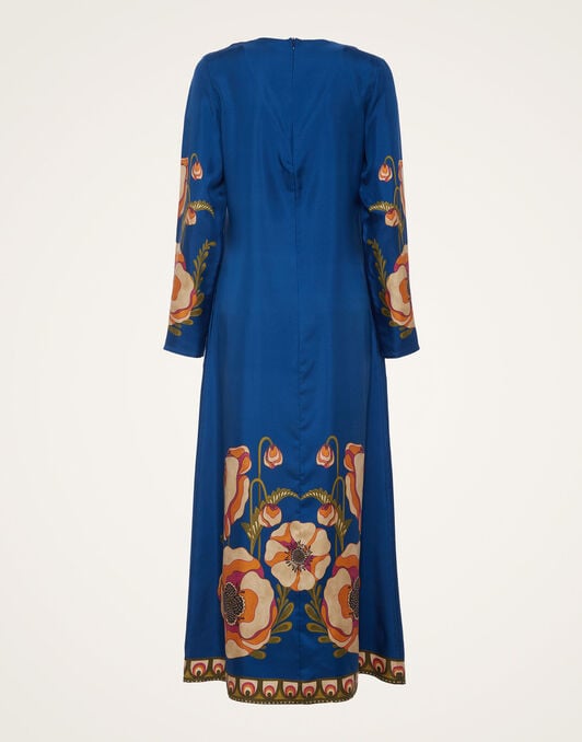 Long Sleeve Swing Dress La DoubleJ: Poppies Blue Placée DRE0231SIL006