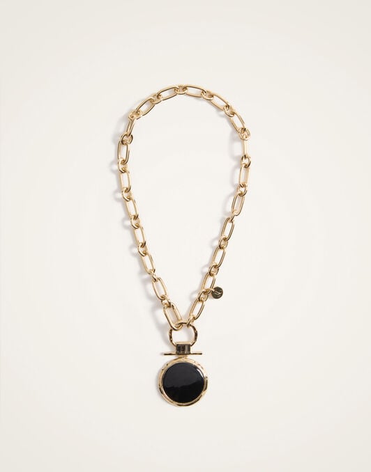 Shen Loop Necklace La DoubleJ: 24K Gold Plate, Black Enamel and Crystals Shen Loop Necklace La DoubleJ: 24K Gold Plate, Black Enamel and Crystals NEC0024BRA003