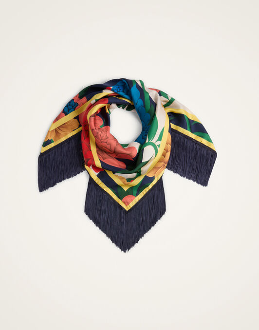 Reversible Fringe Foulard 90 La DoubleJ: Princess Peony Placée Blue Reversible Fringe Foulard 90 La DoubleJ: Princess Peony Placée Blue SCA0073SIL006