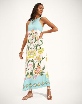 Racer Dress La DoubleJ: Folk Flowers Azzurro Placée DRE0344JER023