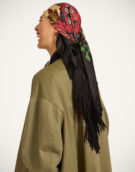 Reversible Fringe Foulard 90 La DoubleJ: Bounty Placée Orange Reversible Fringe Foulard 90 La DoubleJ: Bounty Placée Orange SCA0073SIL006