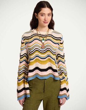 Chevron Crop Sweater La DoubleJ: Multicolor Geen &  Pink PUL0265KNI158