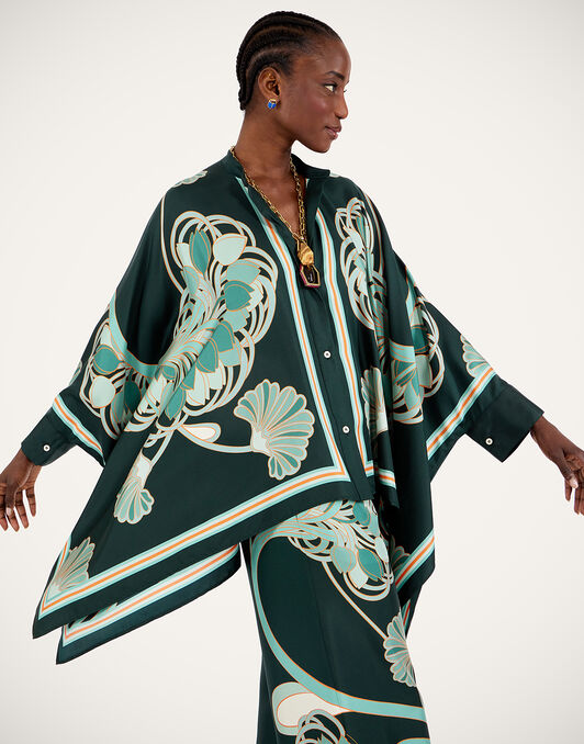 Foulard Shirt La DoubleJ: Blooming Tulip Placée Dark Green Foulard Shirt La DoubleJ: Blooming Tulip Placée Dark Green SHI0059SIL001