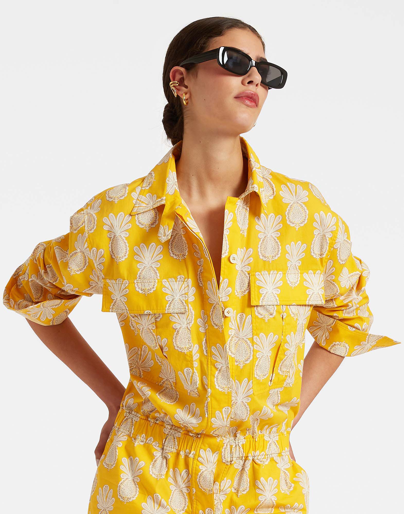 Aviator Jumpsuit La DoubleJ: Pineapple Sunflower Aviator Jumpsuit La DoubleJ: Pineapple Sunflower DRE0489COT039