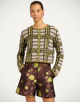 Check Cardigan La DoubleJ: Kells Check Ecru, Light Green, and Black PUL0410KNI220