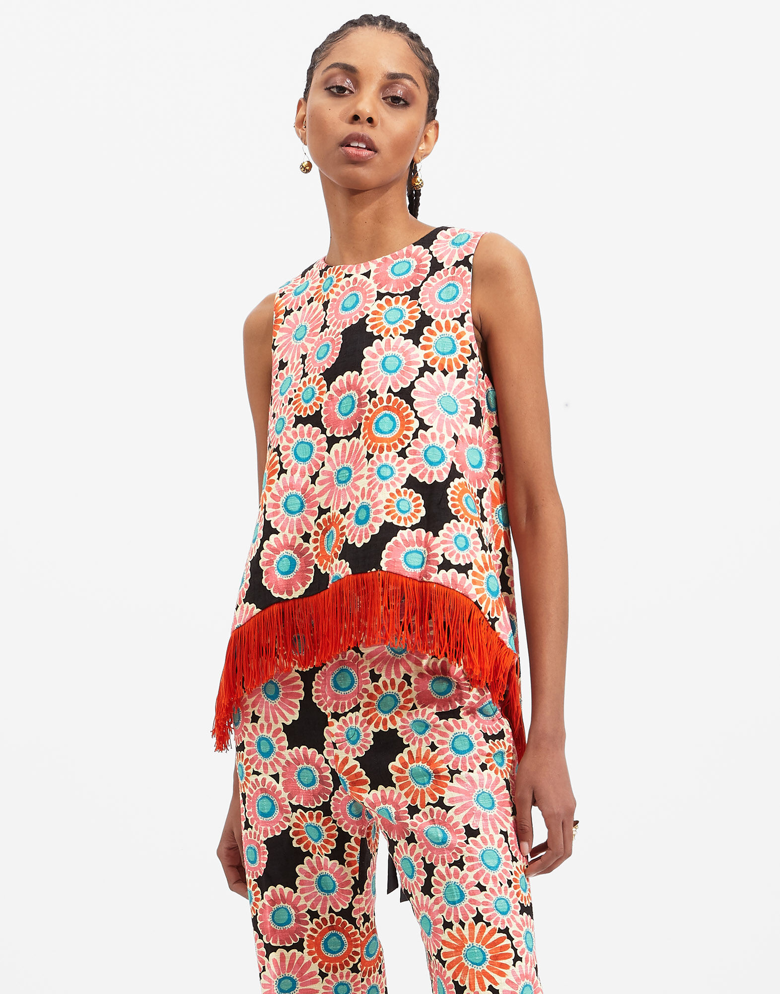 La Scala Top (With Fringes) La DoubleJ: Crazy Daisy Black TOP0062COT005