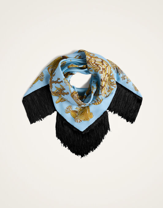 Reversible Fringe Foulard 90 La DoubleJ: Oceania Placée Light Blue Reversible Fringe Foulard 90 La DoubleJ: Oceania Placée Light Blue SCA0073SIL006