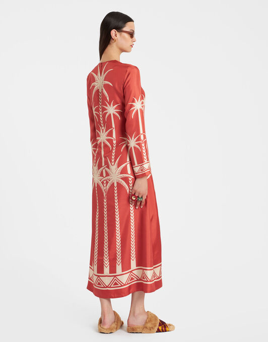 Long Sleeve Swing Dress La DoubleJ: Date Palms Placée Red Long Sleeve Swing Dress La DoubleJ: Date Palms Placée Red DRE0231SIL006