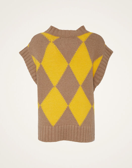 Argyle Gilet La DoubleJ: Camel/Yellow Argyle Gilet La DoubleJ: Camel/Yellow TOP0077KNI064