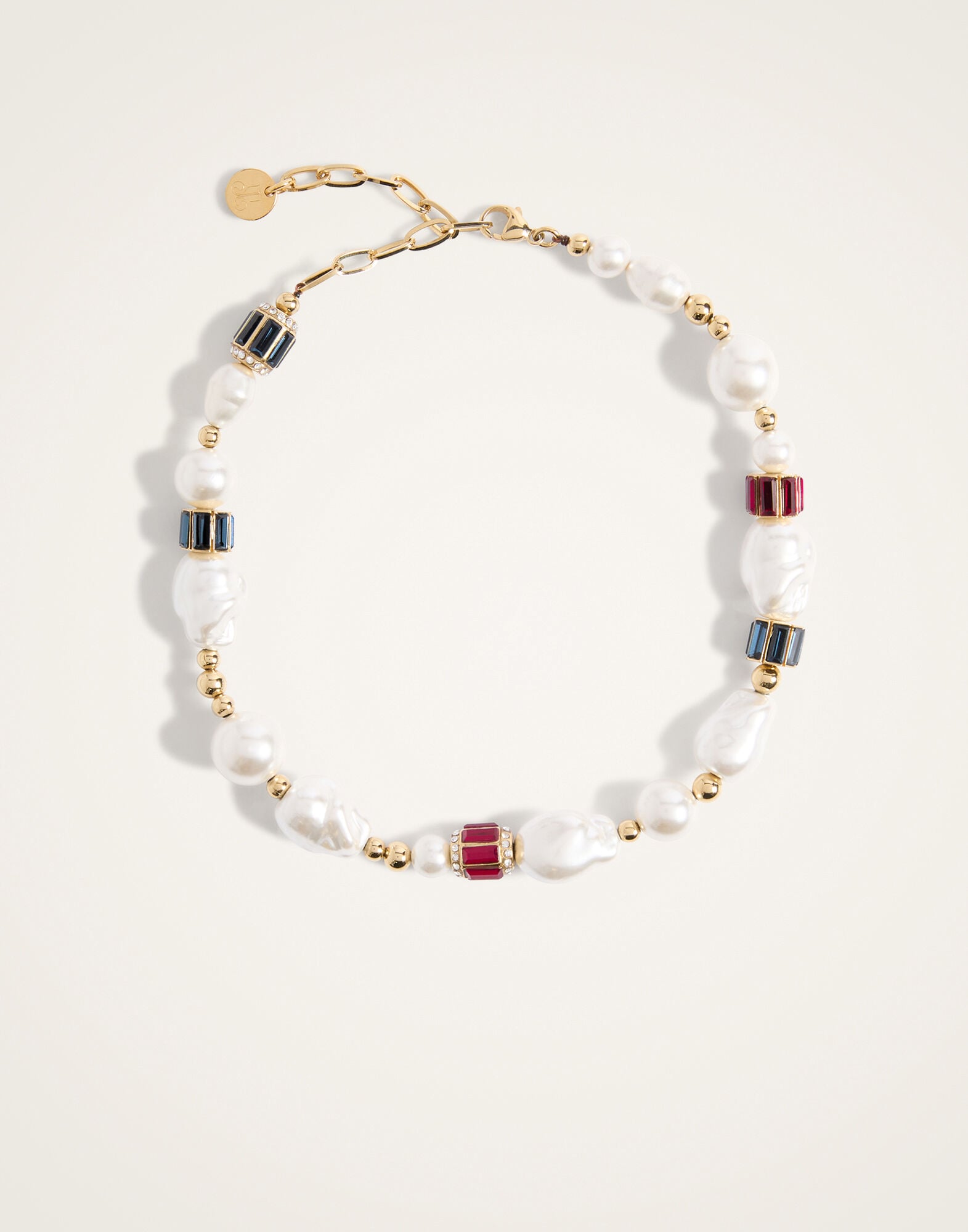 Pearly Necklace La DoubleJ: 24K Gold Plate, Baroque Natural Pearls and Glass Crystals Pearly Necklace La DoubleJ: 24K Gold Plate, Baroque Natural Pearls and Glass Crystals NEC0073BRA013