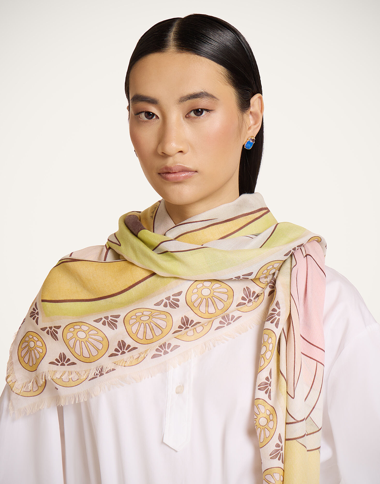 Foulard 140 La DoubleJ: Tulip Placée Pale Pink SCA0060MOS001