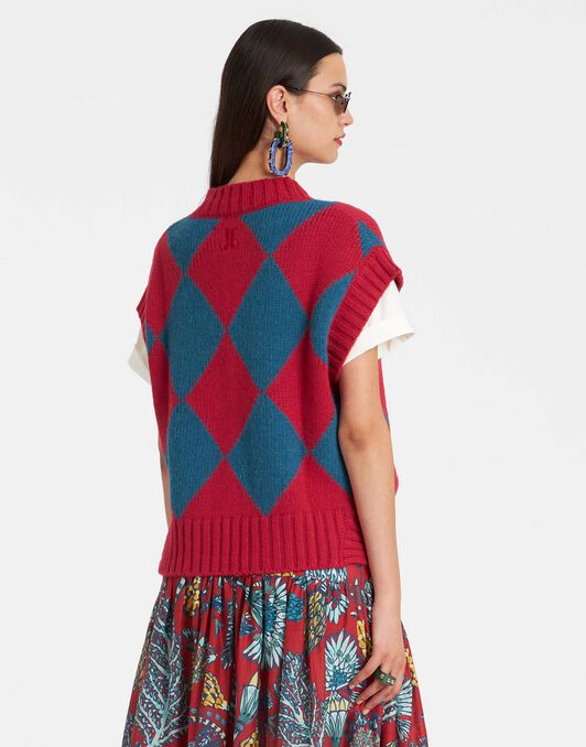 Argyle Gilet La DoubleJ: Red & Blue Argyle Gilet La DoubleJ: Red & Blue TOP0077KNI064