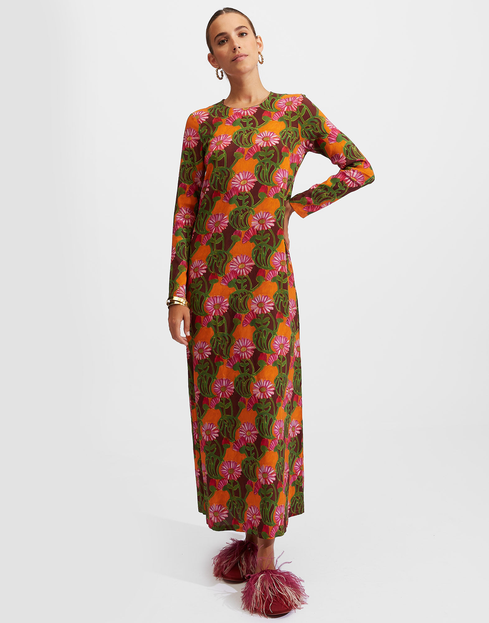 Long Sleeve Swing Dress La DoubleJ: Orange Gerber Long Sleeve Swing Dress La DoubleJ: Orange Gerber DRE0184VIS001