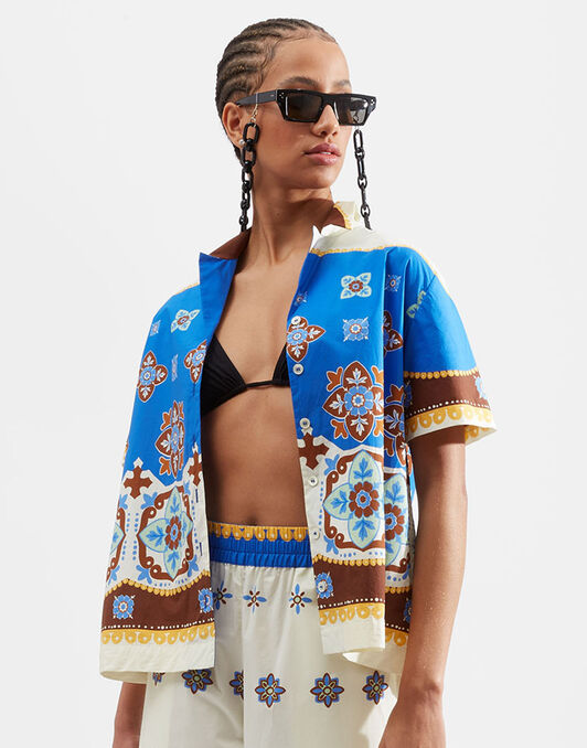 Cortile Shirt La DoubleJ: Tiles Degrade Placée Blue SHI0074COT015