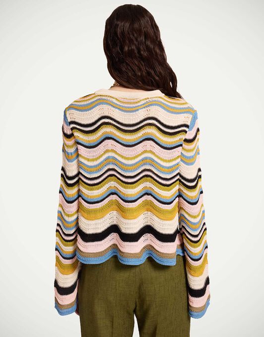 Chevron Crop Sweater La DoubleJ: Multicolor Geen & Pink Chevron Crop Sweater La DoubleJ: Multicolor Geen & Pink PUL0265KNI158