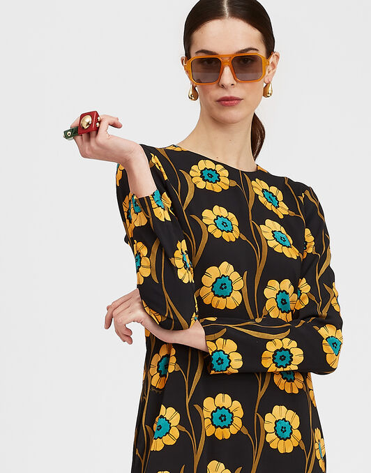 Long Sleeve Swing Dress La DoubleJ: Daisychain Black DRE0184VIS001
