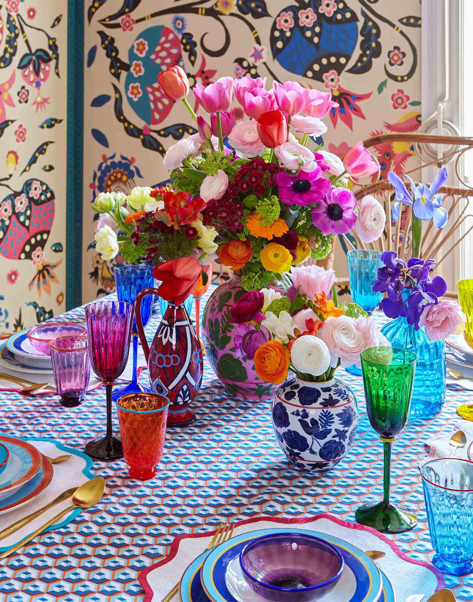 Medium Tablecloth (180x280) La DoubleJ: Cubi Blu TBC0002LIN001