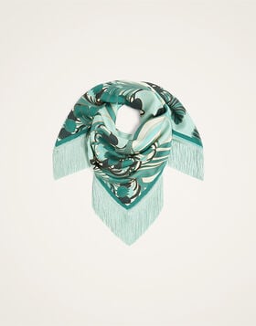 Reversible Fringe Foulard 90 La DoubleJ: Blooming Tulip Placée Mint SCA0073SIL006