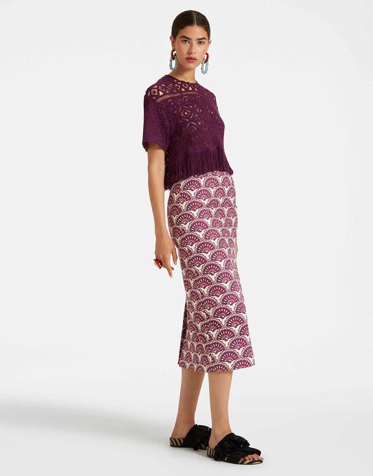 Pencil Skirt La DoubleJ: Fans Purple SKI0011COT005