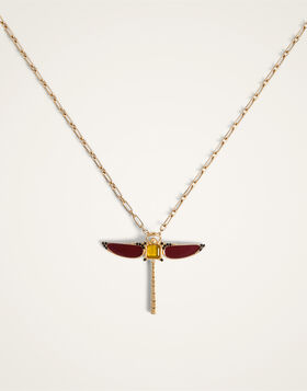 Dragonfly Necklace La DoubleJ: Enameled 24K Gold Plate And Yellow Agate NEC0065BRA008