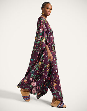 Square Kaftan La DoubleJ: Zooflora Burgundy DRE0872SIL006